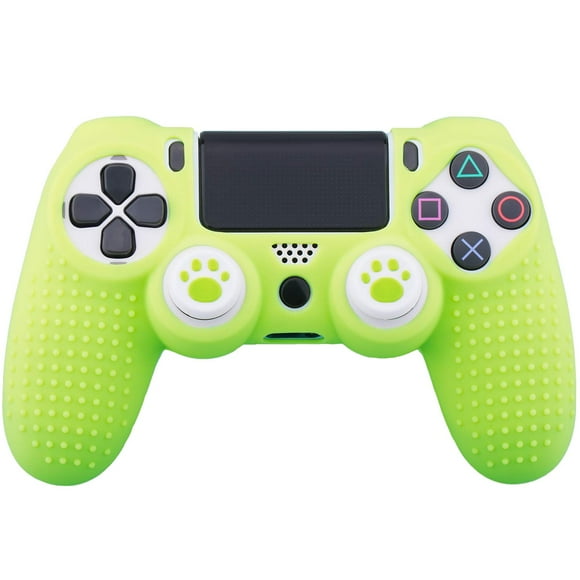 IBAOLEA Silicone Rubber Cover Skin Case x 1 Anti-Slip Studded Dots Customize for PS4/SLIM/PRO Controller x 1(Apple Green) + Cat Paw Thumb Grips x 2 apple green