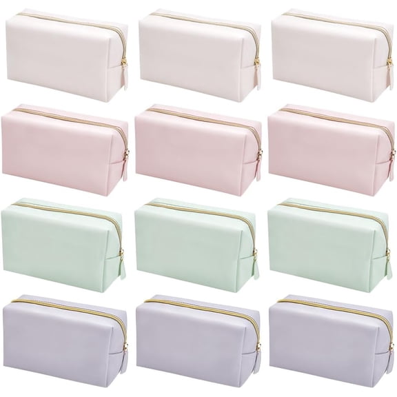 12Pcs PU Leather Cosmetic Pouch Zipper Cosmetic Storage Bags Waterproof Small Makeup Bag Bulk Portable Toiletry Purse