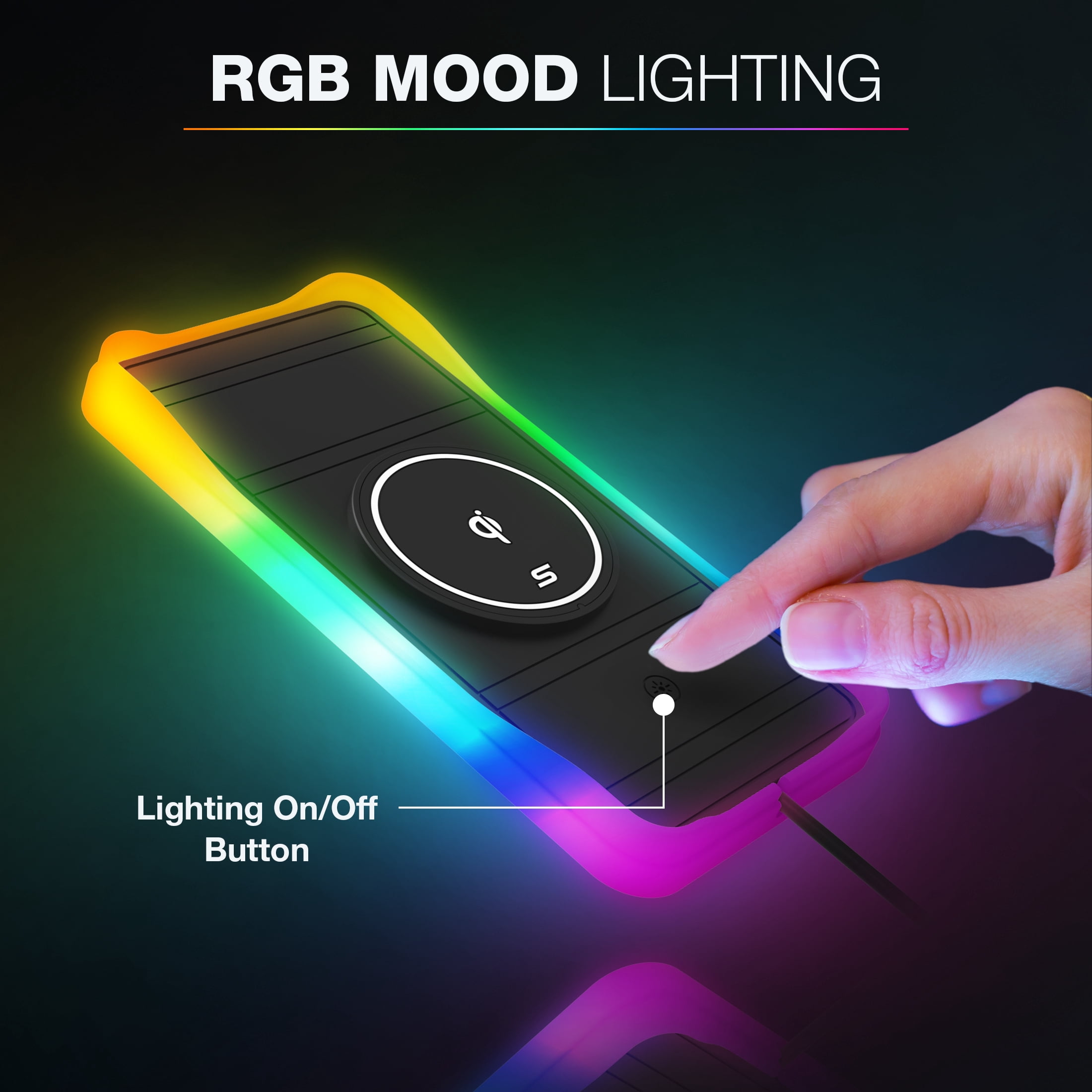TYPE S Charge & Glow Wireless Charging Pad with RGB Glow, Qi Compatible 15W Quick Charge, Non-Slip Material, Heat-Resistant Silicone Bottom, AC535082