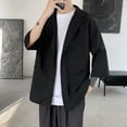 thumbnail image 4 of Men Spring Suit Jacket Men Suit Coat Solid Color Spring Summer Suit Jacket Single-button Lapel Design 3/4 Sleeve Loose Fit Casual Business Outerwear, 4 of 8