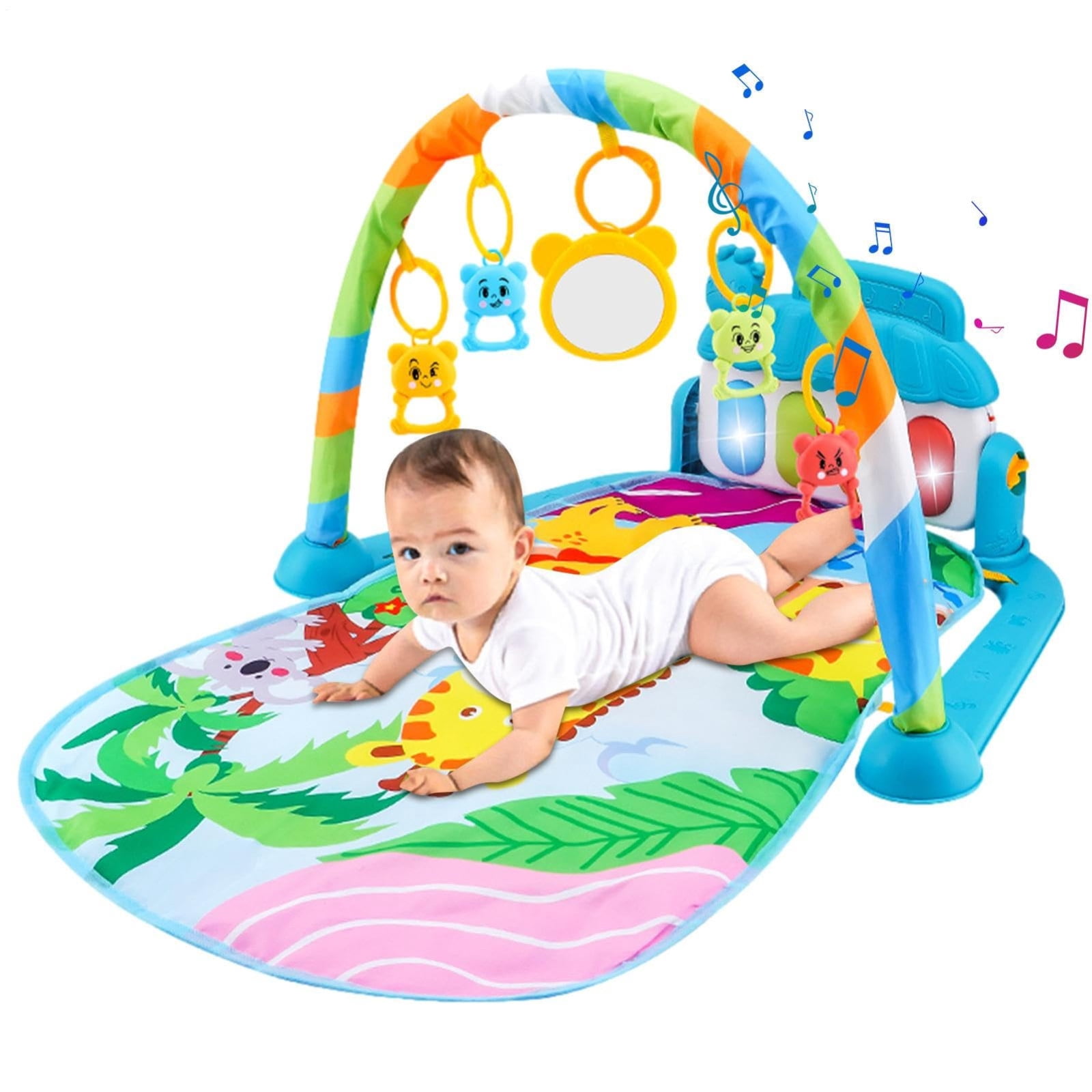 syligr Baby Gym Play Mat with Kick Piano for Newborns Infants 0-12 Months Tummy Time Activity Center, 5 Removable Hanging Toys, Sensory Musical Mat, Large Non-Slip Pad, Birthday Gift for Boys Girls