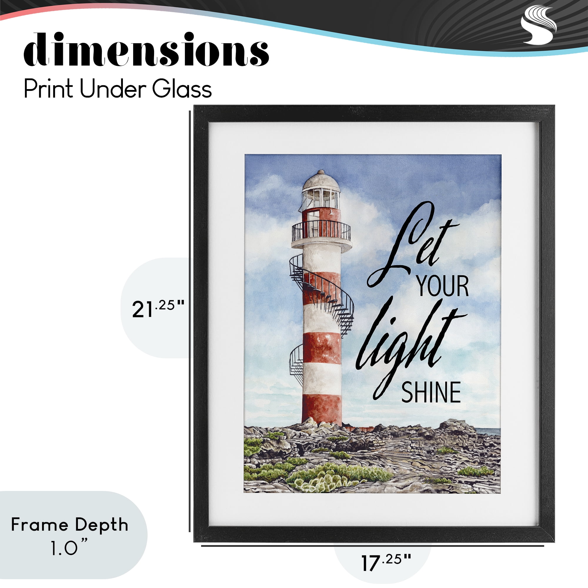 Stupell Industries Let Your Light Shine Beacon Black Framed Print Under Glass, design by Cindy Jacobs