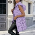 thumbnail image 3 of Breezora Women Long Sleeveless Puffer Vest Hooded Quilted Gilet Casual Zip Up Winter Warm Layer XXL Size Purple, 3 of 4