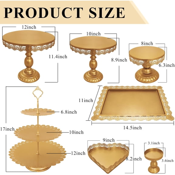 Set of 9 Gold Metal Cake Stands for Dessert Display with Multiple Styles