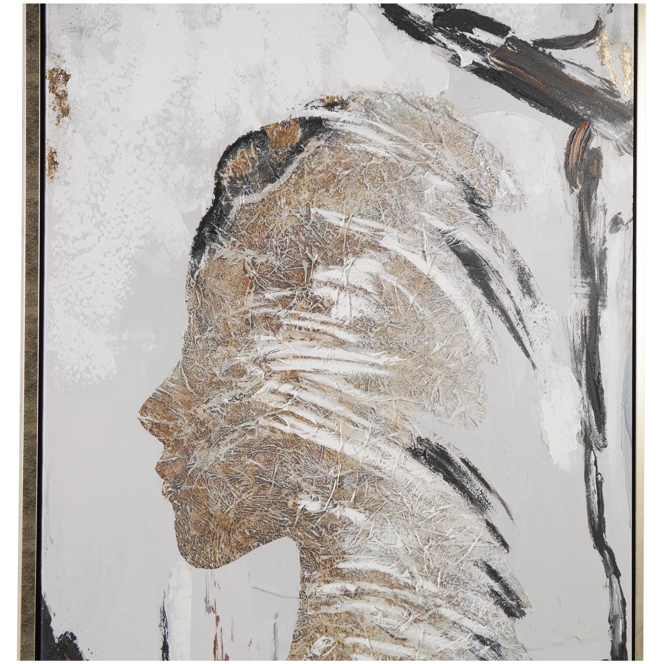 36" x 47" Women's Profile Abstract Framed Wall Art with Gold Foil Details and Black Accents, by DecMode