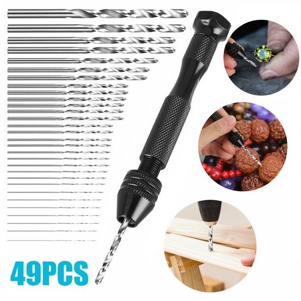 49PCS Hand Drill Bits Set, Hand Drill Set Precision Pin Vise Micro Mini