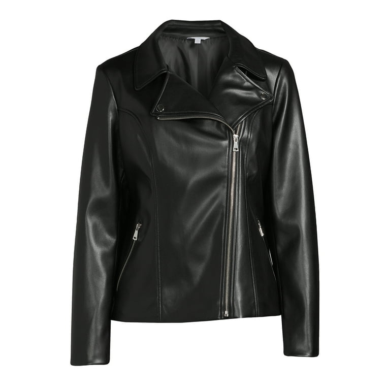 Black leather jacket clearance walmart