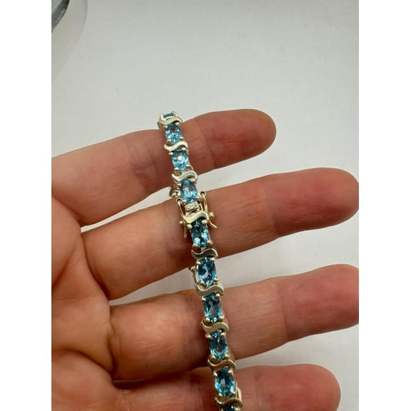 CZ Blue TopazTennis Bracelet,CZ Blue Topaz Gemstone,925 Sterling Silver Box Bracelet,Something Blue men women Gift