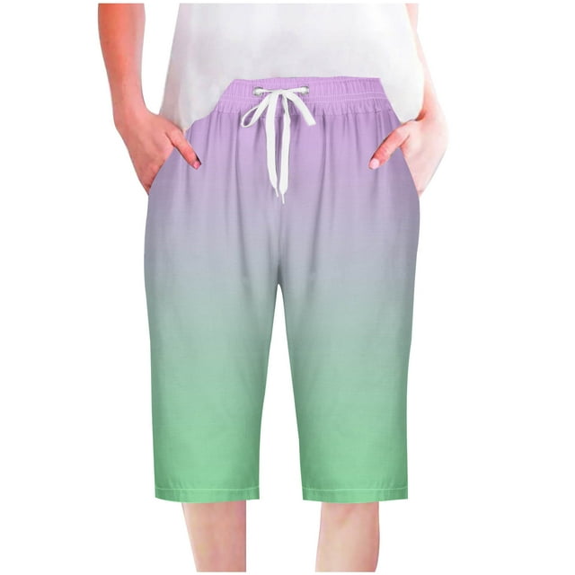 UPPADA Linen Shorts for Women Linen Shorts for Women Gradient Color Sweatshorts Drawstring High Waisted Short Pants Knee Length Sweatshort Pockets My Orders Placed Recently By Me Today
