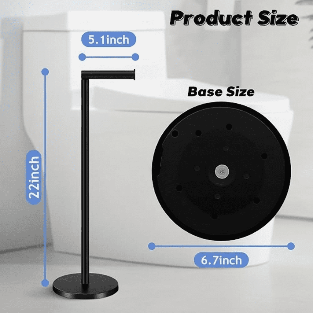 Stainless Steel Free Standing Toilet Paper Holder Stand, Bathroom Storage Organizer Holds 4 Rolls, Modern Matte Black Finish
