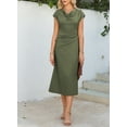 thumbnail image 4 of DOKOTOO Women's Summer Flowy A-Line Midi Dress for Party & Cocktail | Soft Cowl Neck, Ruched Waist with Cap/Short Sleeves Dresses, 4 of 8
