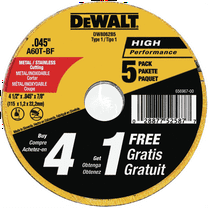 Dewalt DW8062B5 4-1/2" Type 1 Metal Cutting Wheels (Pack of 5)
