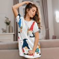 thumbnail image 3 of Easygdp School Cute Gnomes Camisón de manga corta para mujer, informal, estampado, 3 of 6