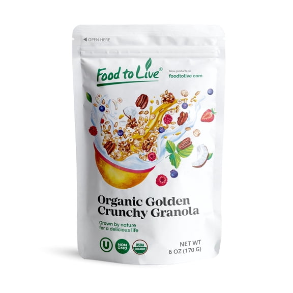 Organic Golden Crunchy Granola, 6 Ounces — Non-GMO, Vegan, Kosher — by Food to Live