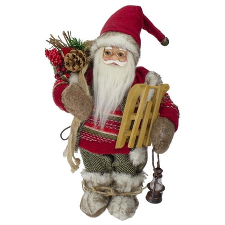 12 in. Standing Santa with A Sled & Lantern Christmas Figure