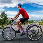 Slsy Mountain Tricycle for Adults, 24/26/27.5 Inch MTB 7 Speed Three Wheel Bike, Adults Tricycle with Cargo Basket for Adults, Women, Men, Seniors