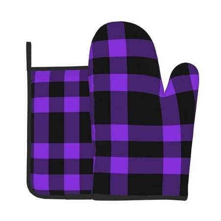 

Gaeub Purple Buffalo Plaid Print Oven Mitts and Pot Holders Sets of 2 Heat Resistant Pad Cooking Gloves for Baking BBQ Home Decor