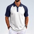thumbnail image 4 of Oazcsf Mens Polo Shirt Short Sleeve Collared Raglan Golf Polos Color Block Casual Stretchy Golf Polos,Navy,L, 4 of 5