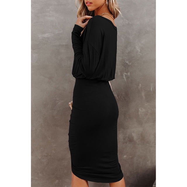 Vestido ajustado a la Cadera ANGGREK Paquete de color Puro con volantes Fibra de Poliéster para Verano