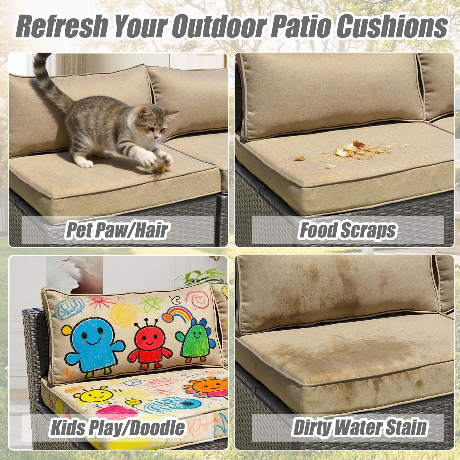 FKS LIFE 4Pcs Patio Cushion Covers Replacement, Outdoor Patio Seat Cushion Covers ,Water Resistant Seat Back Slipcovers（25*25*3.15in）
