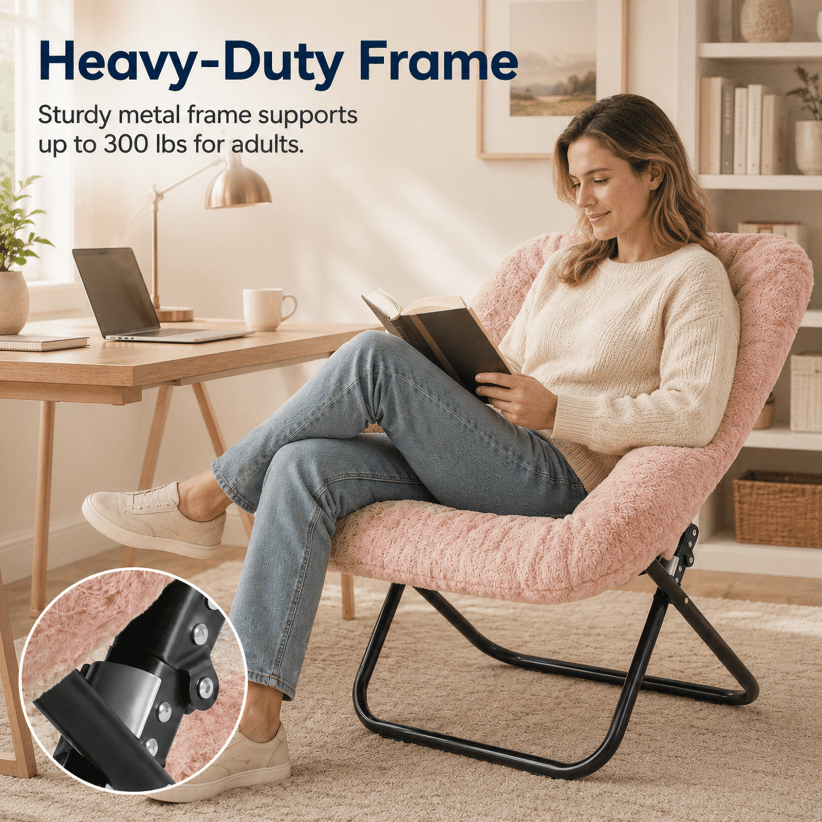 Alvantor Comfy Chair for Adults, Soft Faux Fur Folding Lounge, Flexible Reading Chair for Teens, Large Size Foldable Chair for Living Room Dorm Rooms