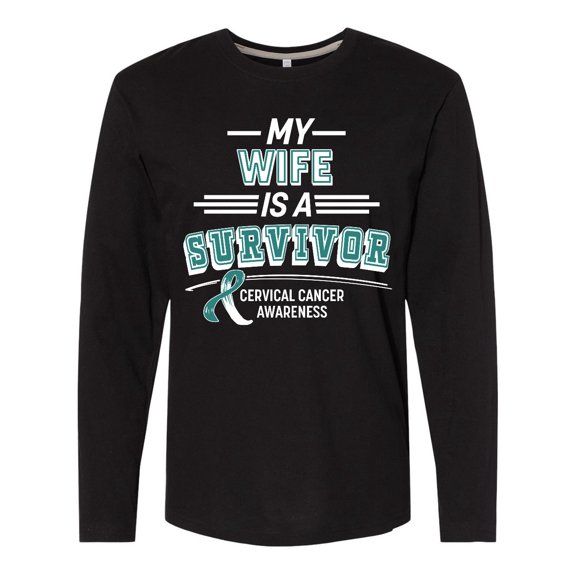Inktastic My Wife is a Survivor Cervical Cancer Awareness Long Sleeve T-Shirt