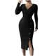 thumbnail image 1 of mfyjkho Vestidos para mujer, Vestido de punto ajustado con capa interior de color liso para mujer Vestidos festivos l, 1 of 7