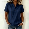 thumbnail image 2 of WHEANG Women's Stitch Detail T-Shirt â Short Sleeve Daily Wear Casual Womens T Shirts Button Neck Soft Cotton Blend Loose Fit Basic Tee Trendy Tops for Women(Blue Size 2XL) Summer Sales Under $8, 2 of 5