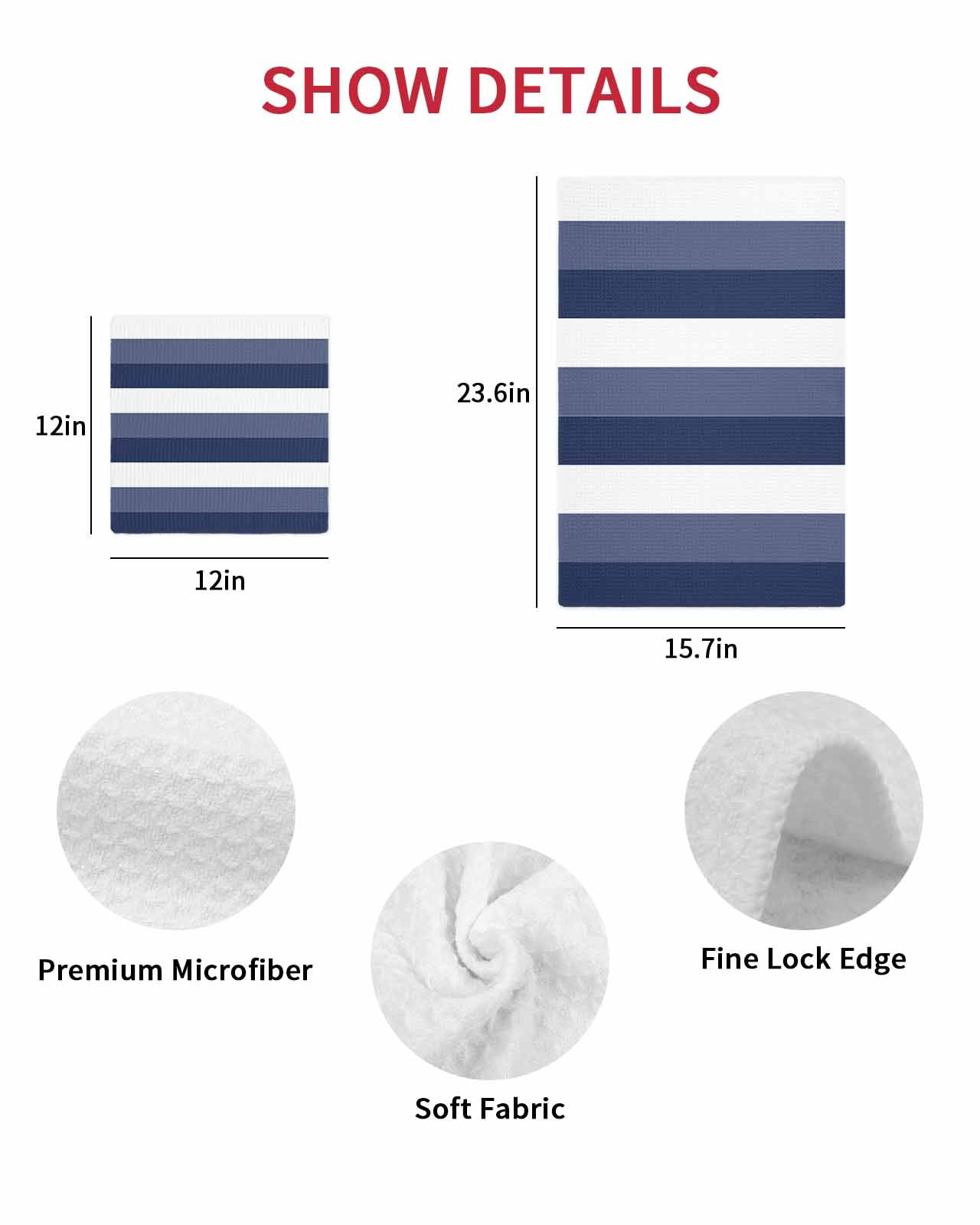 Navy Blue White Striped Hand Towels Set, Waffle Weave Kitchen Towels 4 Pieces, Farmhouse Stripes Microfiber Hair Face Bath Tea Towel Absorbent Quick Drying Cleaning Dish Cloths, 15.7"x23.6"