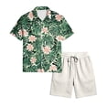 thumbnail image 5 of longantii Men's Sets Breathable Button Down Tropical Print Shirts and Shorts Comfort Short Sleeve Beach Tees and Shorts Summer Vacation Outfits Dark Green S, 5 of 6