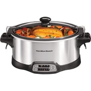 **programmable slow cooker with 6 quart stovetop-safe sear & cook crock & travel lid lock for portable transport, silver (33663)