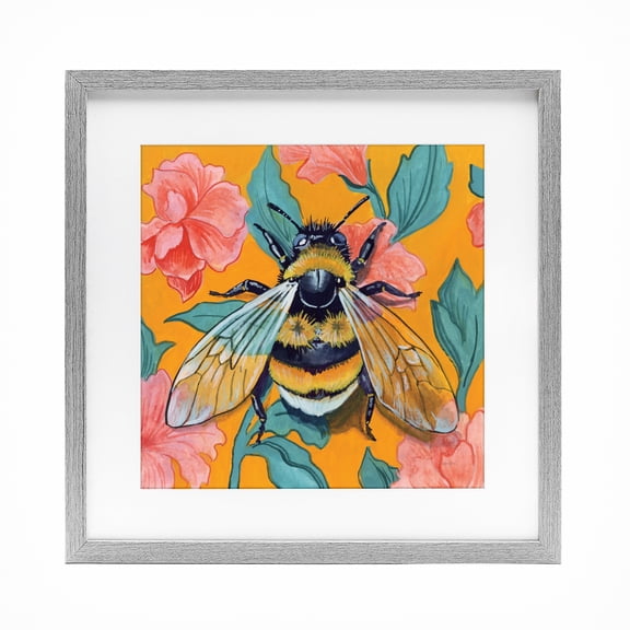 Stupell Industries Bohemian Bumble Bee & Flower Pattern Gray Framed Print Under Glass, 13 x 13, by Kate Jarvik Birch