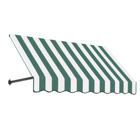 Awntech 5.375 ft Dallas Retro Fixed Awning Acrylic Fabric, Forest/White Stripe