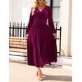 thumbnail image 2 of YOGAFOX Women's Fall V Neck Velvet Long Sleeve Casual Party Midi Dress Plum XL, 2 of 5