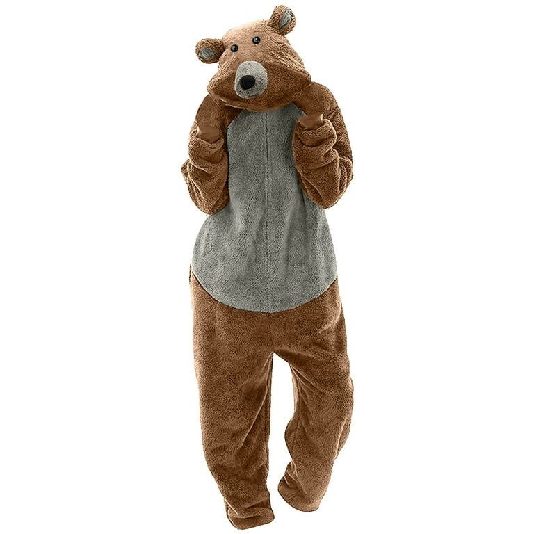 dazeni Unisex Adult Onesie Pajamas Flannel Cute Bear Onesie Pajamas Hooded Pajamas One Piece Footed Jumpsuit Teenager Walmart