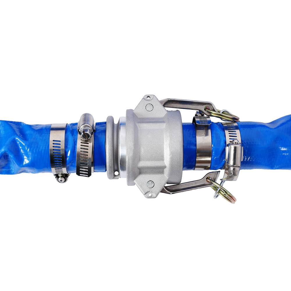YYAo Lay Flat Water Discharge Hose,2"x50Ft Pool Backwash Hose, Heavy Duty Reinforced Blue PVC Lay Flat Water Discharge Pump Hoses with Aluminum Camlock C and E Fittings