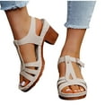 thumbnail image 4 of LOVZFMLL Women's Sandals Chunky Block Heels Open Toe Ankle Strap Adjustable Buckle Summer Dress Shoes Outdoor Beach Vacation White 7, 4 of 4