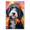 thumbnail image 2 of Portuguese Water Dog Flower Canvas Painting Colorfull Canvas Art Prints Bathroom Artwork for Wall Living Room Bedroom Bathroom Wall Art Framed Art Wall Decor 1 inch, 2 of 5