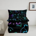 thumbnail image 4 of Erosebridal Cartoon Cat Bedding Twin Cute Black Cat Comforter Set Gradient Line Kitten Comforter, 3D Neon Rainbow Cat Bedding for Teens Adults Room Decor, 2Pcs Comforter, 4 of 6