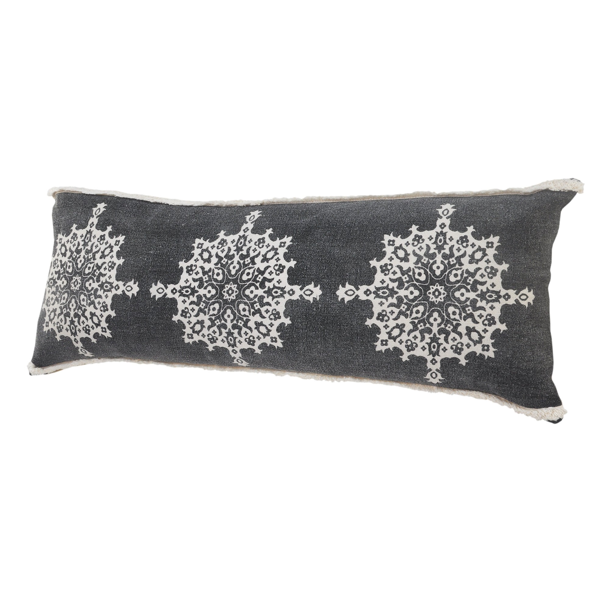 Laddha Home Designs Handwoven Medallion Cotton Lumbar Pillow Cover - 36" - Gray and White