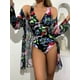 thumbnail image 5 of Traje de baño bikini plisado de tres piezas con estampado de Europa y Estados Unidos, 5 of 6