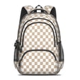 thumbnail image 2 of Brown and White Checkered Pattern Backpack for School, Cute School Bag with Adjustable Shoulder Straps and Padded Back, 16.9"x12.6"x5.9", 2 of 5