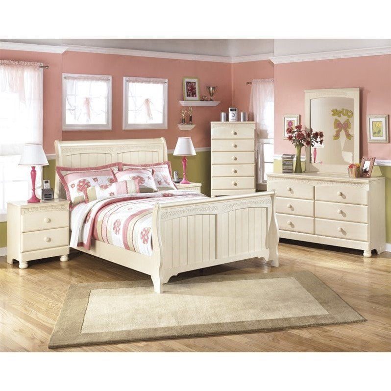 Ashley Cottage Retreat 6 Piece Wood Full Sleigh Bedroom Set In Cream Walmart Com Walmart Com
