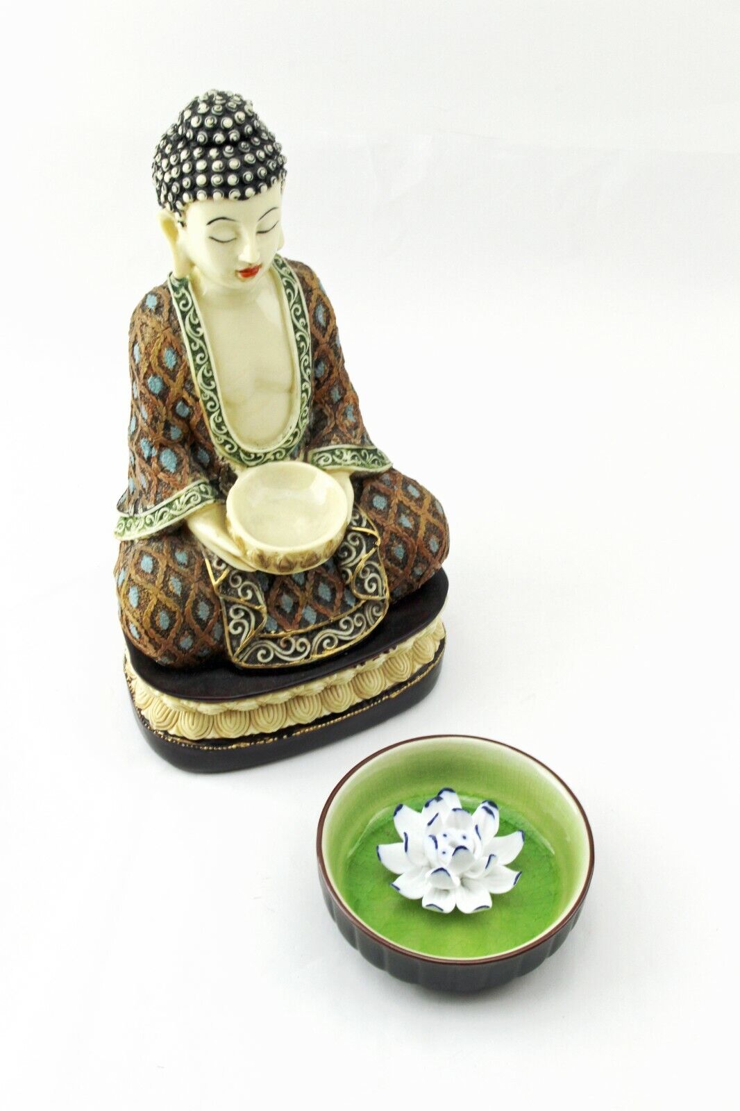 Lotus Leaf In Round Plate Incense Burner Holder Ceramic Light Green Gift/Decor KT00213
