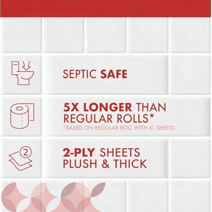 Ultra-Strong 2-Ply Toilet Paper, 12 Mega Rolls = 60 Regular Rolls, 308 Sheets Per Roll, Unscented