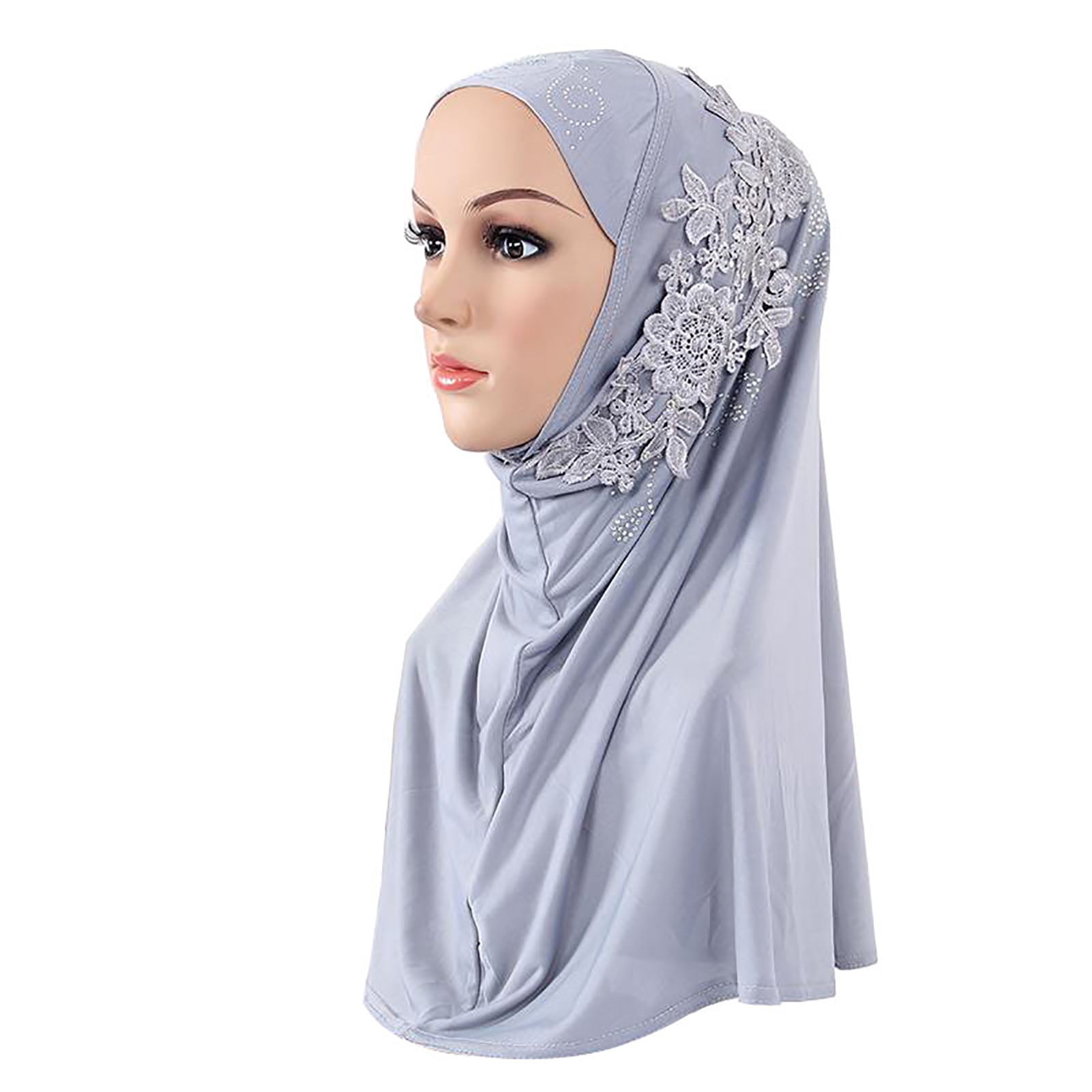 Chiffon Maxi Hijab Muslim Headcover décor with Rhinestone and Beads 