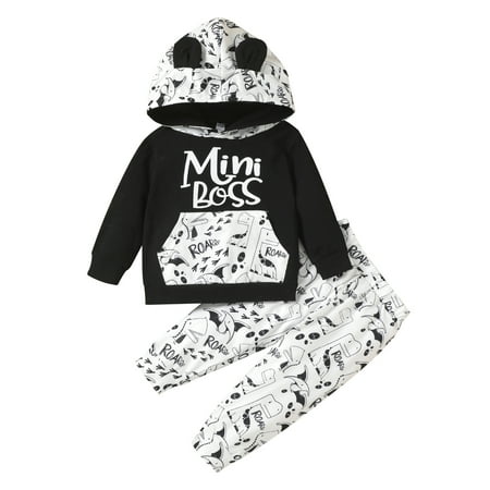 

Infant Newborn Toddler Baby Boy Outfits Cute Letter Pullover Sweatshirt Jumper Hoodies with Ears + Casual Pants Clothes Set