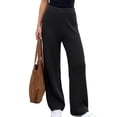 thumbnail image 5 of Lenpel Womens Casual Sweater Pants Fall Elastic High Waisted Knitted Trousers Plain Straight Leg Warm Pants with Pockets(Black,Small), 5 of 5