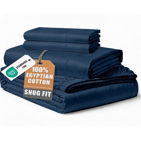 Queen Size 4-Piece Egyptian Cotton Sateen Sheet Set in Estate Blue