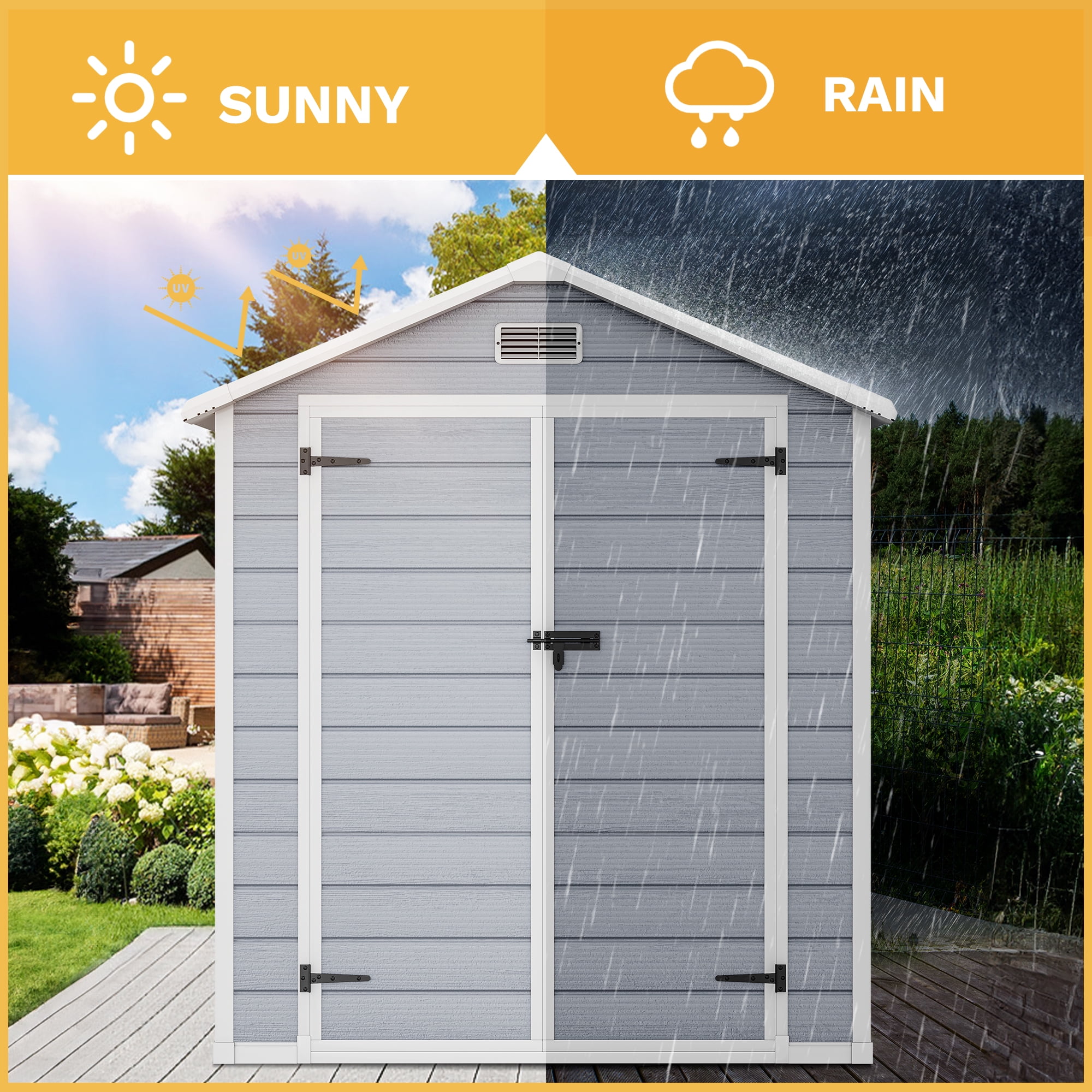 Uforic Resin Storage Shed with Reinforced Floor, 6.2x3.4 FT Outdoor Storage Shed with Lockable Door, Window and Vent